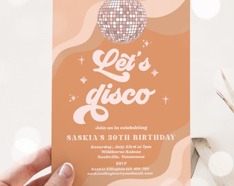 Editable Let's Disco Retro Birthday Party Invitation Groovy Retro 70s Disco Birthday Party Adult Birthday Any Age Party Instant Download DN