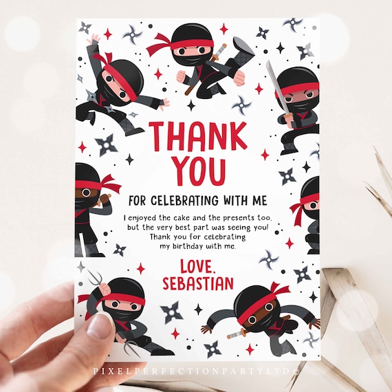 Editable Ninja Birthday Party Thank You Card Karate Birthday Thank You