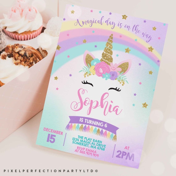 Unicorn Invitation Unicorn Birthday Invitation Rainbow Unicorn Etsy