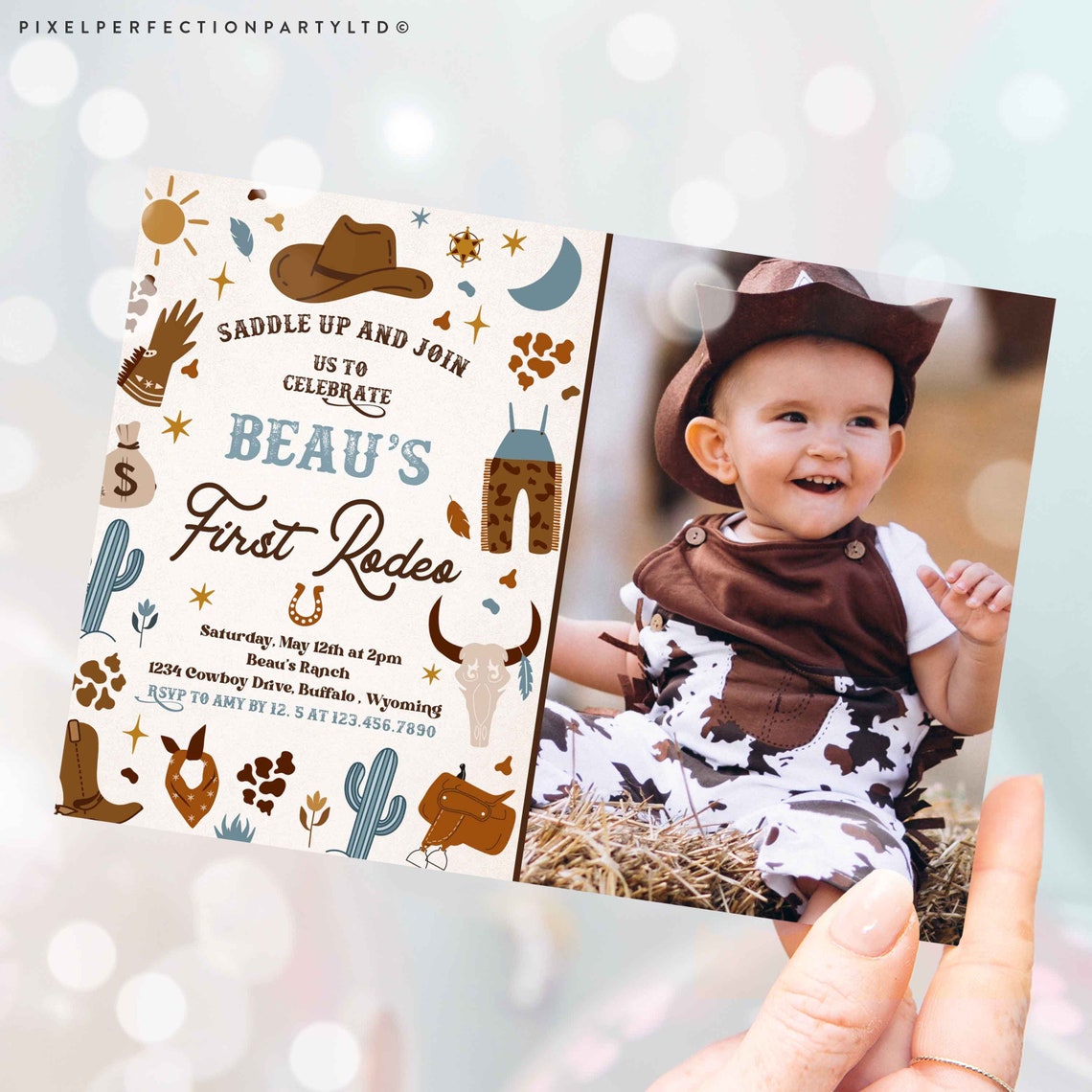 Editable Cowboy Birthday Party Invitation Wild West Cowboy 1st Etsy