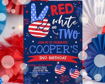 Editable 4th Of July Birthday Invitation 4th Of July Red White And Two 2nd Birthday Party Memorial Day Birthday Party Instant Download 7k