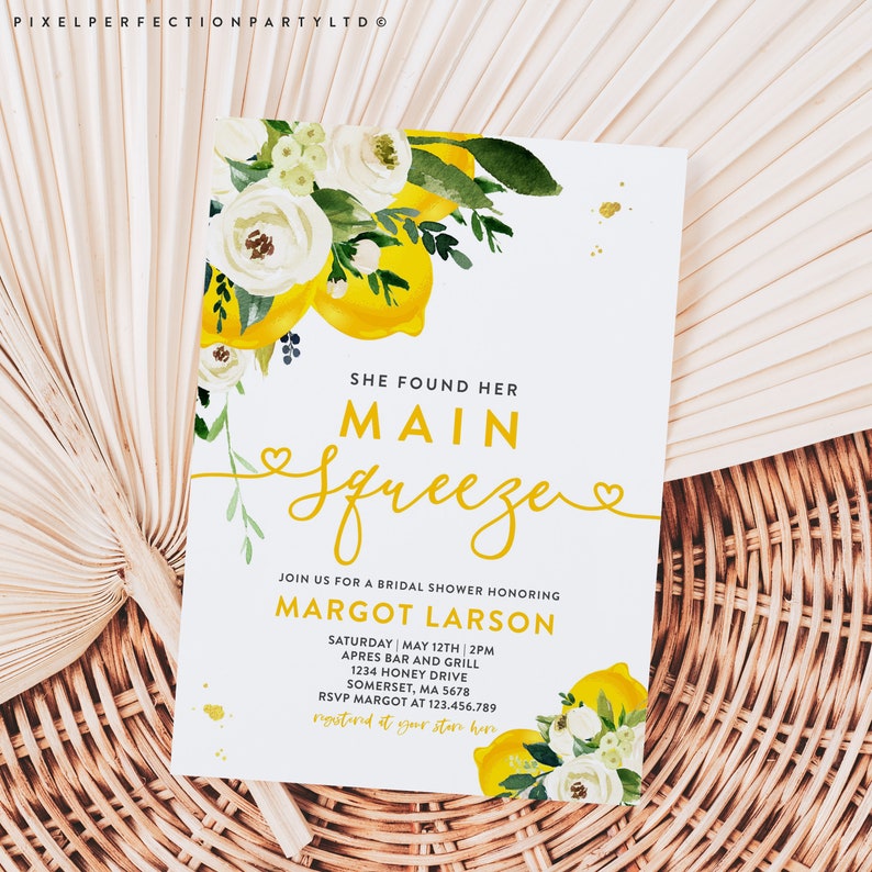 Editable Main Squeeze Bridal Shower Invitation Lemon Bridal Shower Invite Yellow White Floral Citrus Lemon Bridal Shower Instant Download LY image 3