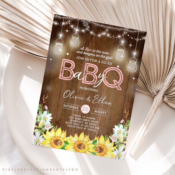BBQ Baby Shower Invitation Baby Q Baby Shower Invitation Barbeque Baby Shower Sunflower Co-Ed Couples Baby Shower Instant Download Corjl 8P Il_570xn