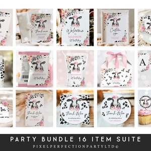 Editable Cow Birthday Party Invitation Bundle Cow Birthday Decor Party Supplies Holy Cow I'm One Package Kit Instant Download Editable CJ