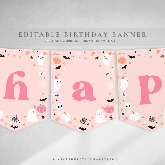 Editable Pink Halloween Ghost A-Z Banner Pink Ghost Spooky One A-Z Birthday Banner Spooktacular Halloween Birthday Instant Download DS Il_570xn