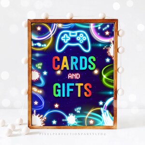 Videospiel Karten & Geschenke Geburtstag Party Zeichen Neon Gamer Geburtstag Spiel On Level Up Geburtstag Party Glow Gamer Party Decor Sofortiger Download KN
