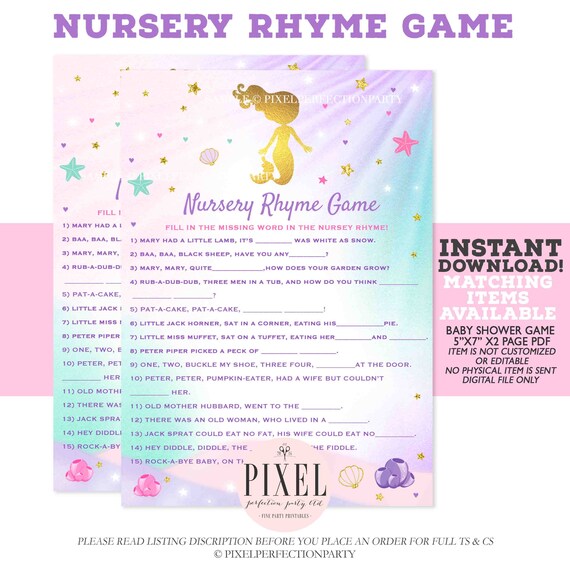 Baby Shower Nursery Rhyme Game Mermaid Baby Shower Nursery Rhyme Game Whimsical Under the Sea Shower Instant download 7F Il_570xn