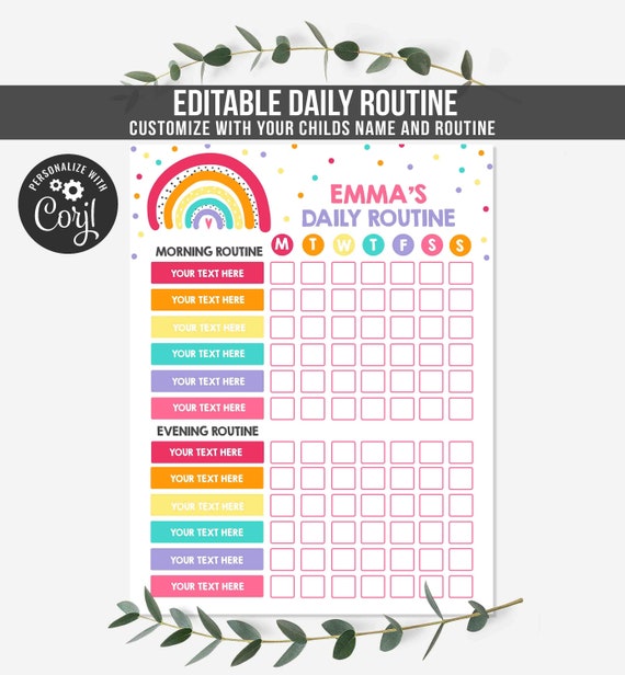 Editable Rainbow Daily Routine Chart Morning Evening Daily Routine Chart Kids Daily Routine Chart Homeschool Schedule Instant Download Il_570xn