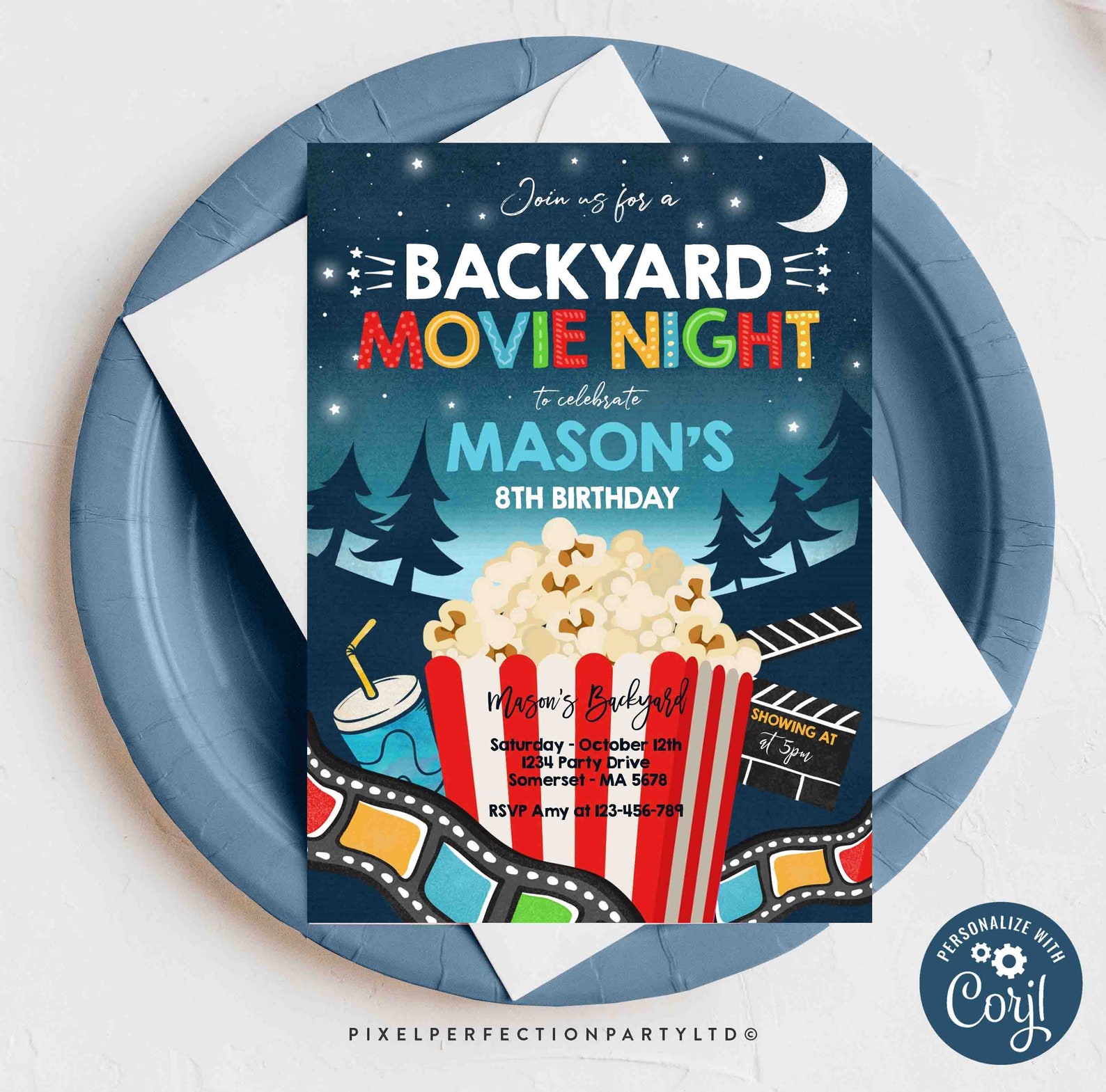 EDITABLE Backyard Movie Night Birthday Invitation Outdoor | Etsy