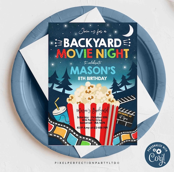 EDITABLE Backyard Movie Night Birthday Invitation Outdoor Movie Party Movie Under The Stars Party Movie Sleepover Party Instant Download LK Il_570xn