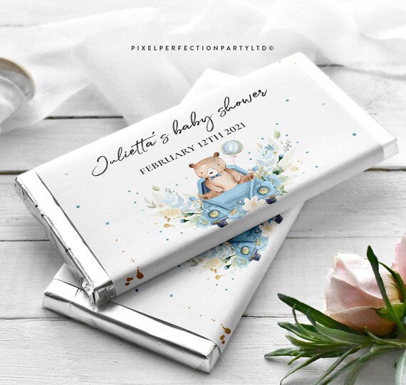Editable Teddy Bear Drive By Baby Shower Candy Bar Wrapper Blue Floral Boy Teddy Bear Drive Through Favors Boy Bear Instant Download TB Il_570xn