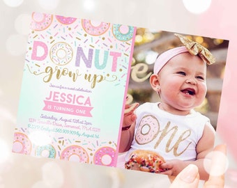 Donut Grow Up Birthday Invitation Donut Grown Up Invitation Donut 1st Birthday Party Invitation Instant Download Editable File Corjl D8