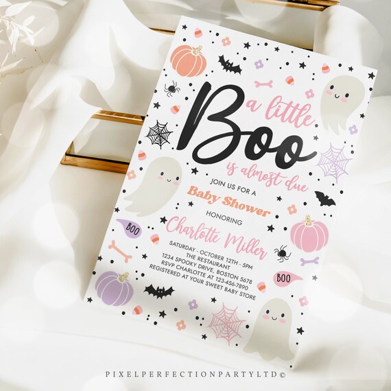 Editable Little Boo Baby Shower Invitation Pink Ghost Girl Baby Shower