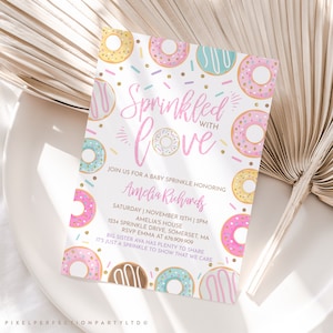 Donut Baby Sprinkle Invitation Sprinkled With Love Donut Invitation Donut Baby Shower Editable Donut Instant Download Editable File Corjl E2