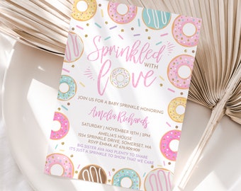 Donut Baby Sprinkle Invitation Sprinkled With Love Donut Invitation Donut Baby Shower Editable Donut Instant Download Editable File Corjl E2