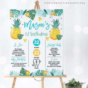 Editable Hawaiian Luau 1st Birthday Milestone Poster Pineapple Luau 1st Birthday Stats Poster Hawaiian Luau Decorations Instant Download HK