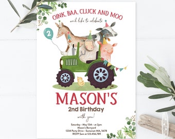 Editable Farm Birthday Invitation Boy Farm Animals Birthday Invitation Boy Barnyard Birthday Party Green Tractor Party Instant Download KJ