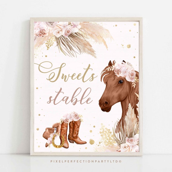 Cowgirl Birthday Sweets Stable Party Sign Boho Muted Pink Horse Party Decorations Floral Cowgirl Party Decorations Instant Download KU Il_570xn