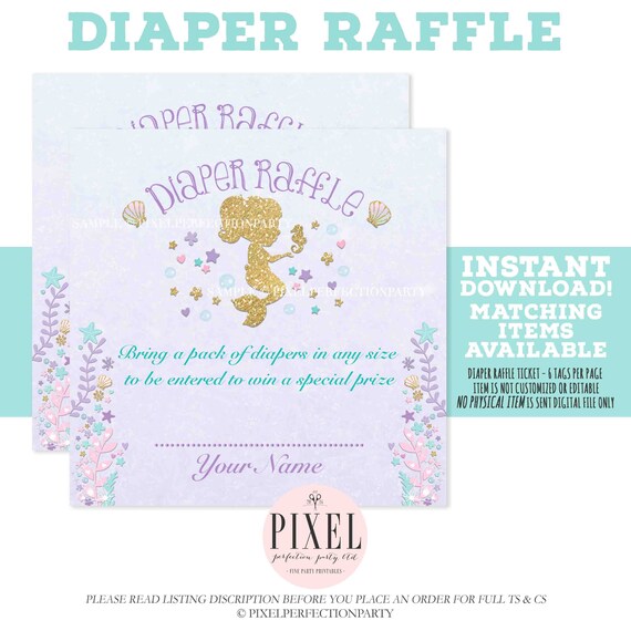 Mermaid Diaper Raffle Tickets A little Mermaid On The Way Diaper Raffle Ticket Under The Sea Diaper Raffle Ticket Instant download 4M Il_570xn