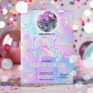 Editable Dance Party Invitation Tie Dye Dance Party Invitation Glow Tie Dye Dance Party Neon Glow Disco Dance Party Instant Download O5 image 2