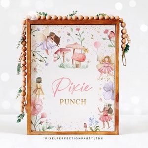 Fairy Birthday Party Pixie Punch Table Sign Whimsical Enchanted Magical Floral Fairy Princess Party Decorations Instant Download SF