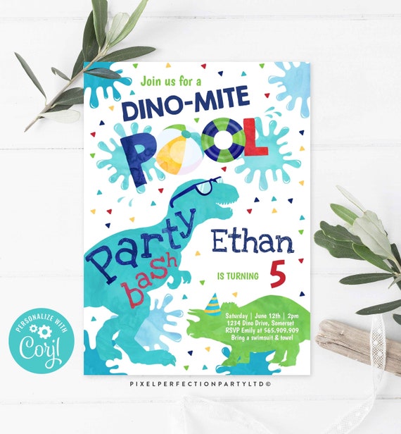 Dinosaur Pool Party Invitation Dinosaur Birthday Invitation Dinosaur T