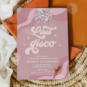 Editable Last Disco Retro Bachelorette Weekend Invitation And Itinerary Last Disco Groovy Retro 70s Bachelorette Invite Instant Download DN image 6