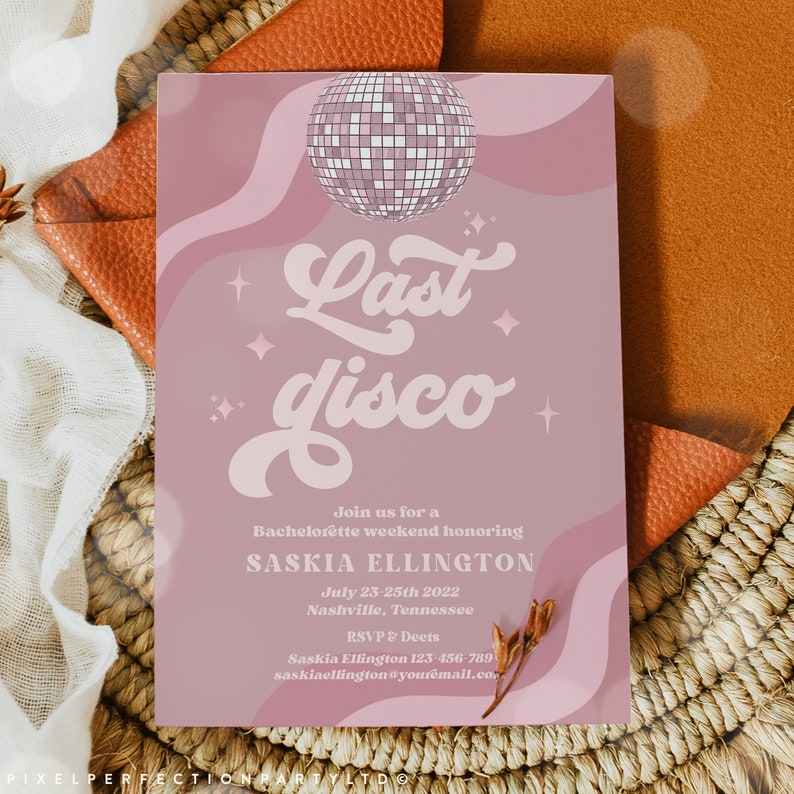 Editable Last Disco Retro Bachelorette Weekend Invitation And Itinerary Last Disco Groovy Retro 70s Bachelorette Invite Instant Download DN image 6