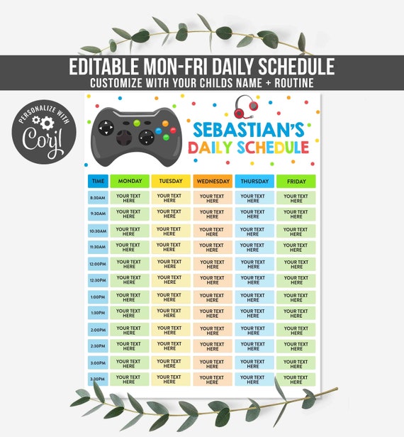 Editable Homeschool Schedule Video Game Homeschool Schedule Daily Routine Schedule Daily Subject Checklist Student Schedule Instant Download Il_570xn