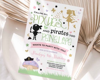 Pixies And Pirates Birthday Invitation Fairies & Pirates Invitation Pixies And Pirate Combined Party Instant Editable File Corjl U1