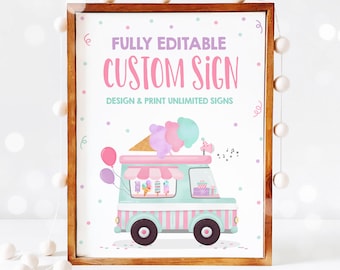 Editable Ice Cream Truck Birthday Party Sign Ice Cream Fully Editable Custom Table Sign Ice Cream Truck Party Make Multiple Signs YU