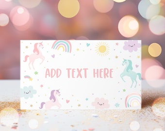 Editable Unicorn Birthday Folded Tent Cards Magical Pastel Rainbow Unicorn Birthday Whimsical Fairytale Unicorn Party Instant Download UY6