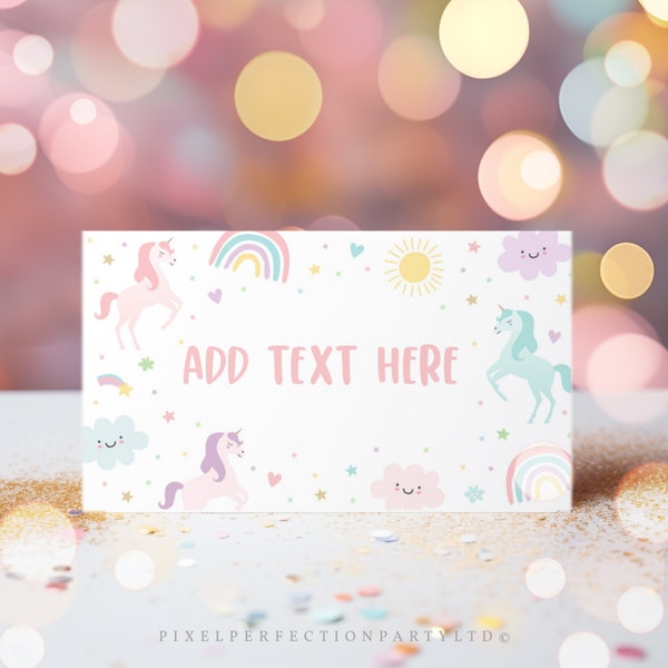 Editable Unicorn Birthday Folded Tent Cards Magical Pastel Rainbow Unicorn Birthday Whimsical Fairytale Unicorn Party Instant Download UY6