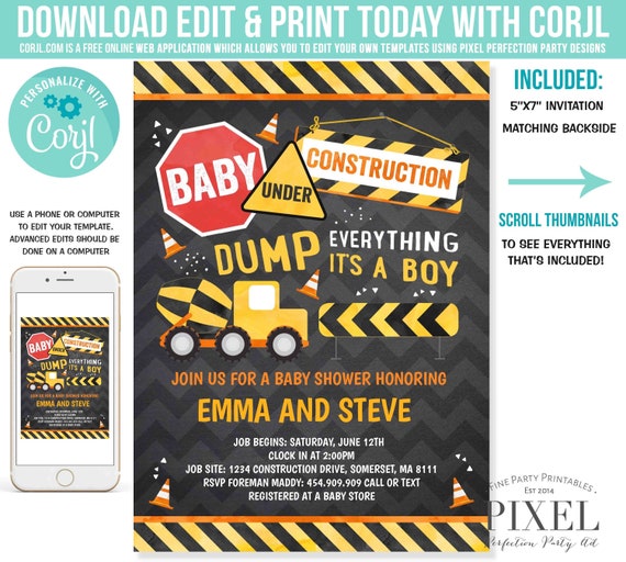 construction baby shower invitations