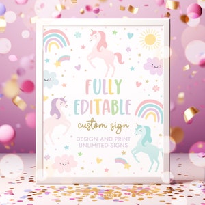 Editable Unicorn Birthday Custom Sign Magical Pastel Rainbow Unicorn Birthday Party Whimsical Fairytale Unicorn Party Instant Download UY6
