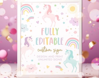 Editable Unicorn Birthday Custom Sign Magical Pastel Rainbow Unicorn Birthday Party Whimsical Fairytale Unicorn Party Instant Download UY6