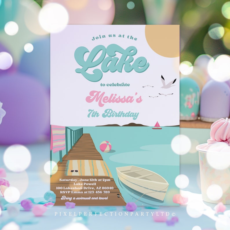 Editable Lake Birthday Party Invitation Boat Lake Birthday Party Summer Lake Water Party Join Us At The Lake Party Instant Download LZ image 3
