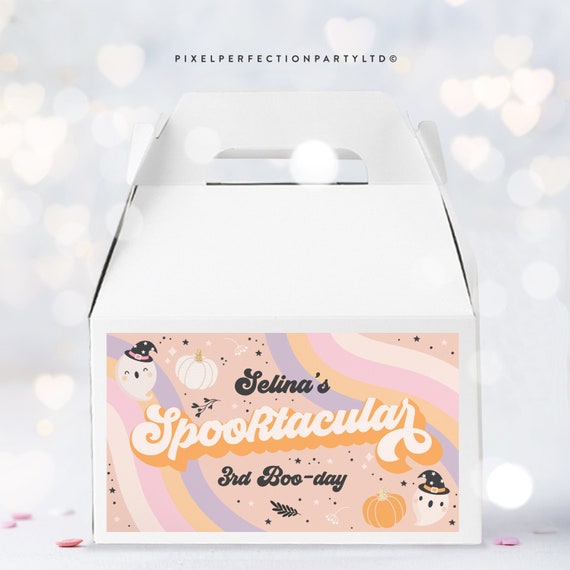 Editable Halloween Ghost Party Gable Box Favor Labels Girly Cute Retro ...