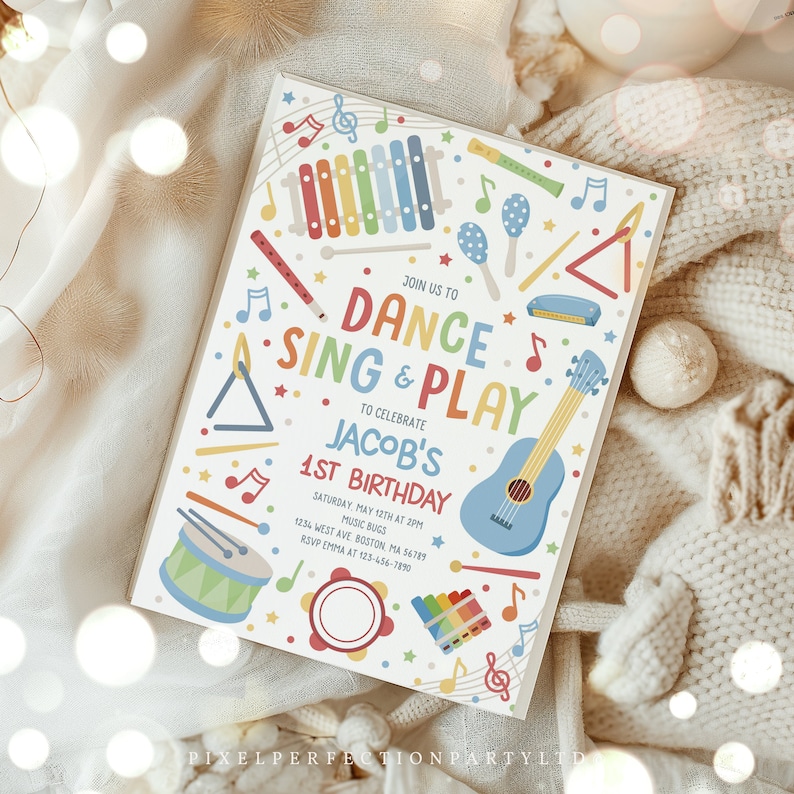 Editable Music Birthday Party Invitation Kids Musical Instruments ...
