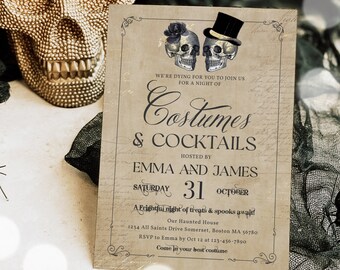 Editable Costumes And Cocktails Halloween Party Invitation Vintage Gothic Halloween Party Adult Halloween Boos Or Brews Instant Download F5O