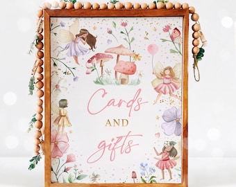 Fairy Birthday Party Cards and Gifts Table Sign Whimsical Enchanted Magical Floral Fairy Princess Party Decorations Instant Download SF