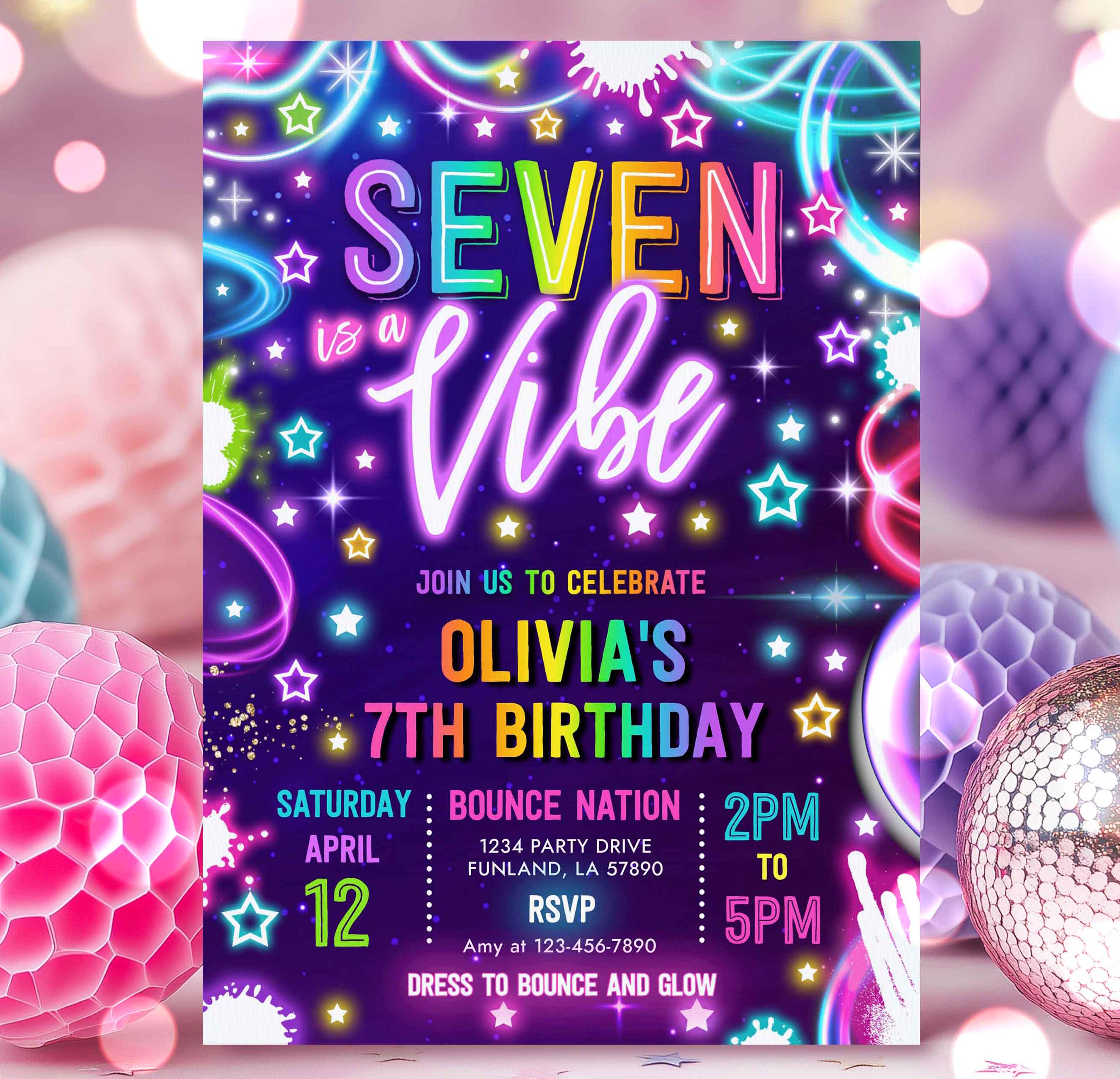 Editable Seven is A Vibe 7th Birthday Party Invitation Seven is A Vibe ...