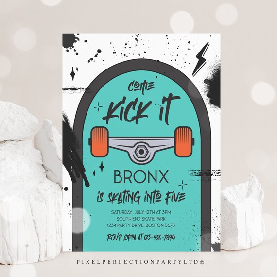 Editable Skateboard Birthday Party Invitation Skater Birthday Party