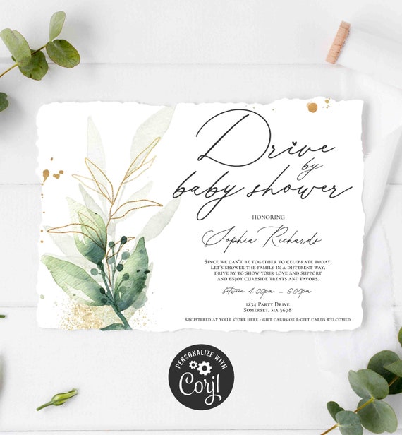 Editable Drive By Baby Shower Invitation Greenery Drive Through Baby Shower Invitation Social Distancing Baby Shower Instant Download BG Il_570xn