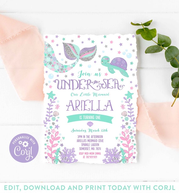 Mermaid Invitation Mermaid Birthday Invitation Under The Sea Birthday Party Whimsical Under The Sea Party Instant Download Editable File 6A Il_570xn