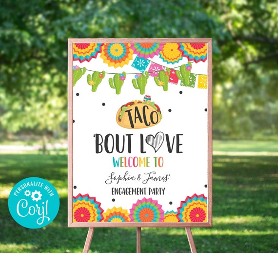 Taco 'Bout Love Welcome Sign Fiesta Engagement Welcome Sign Fiesta Engagement Party Decor Cactus Welcome Sign Editable Corjl Sign 09 Il_570xn