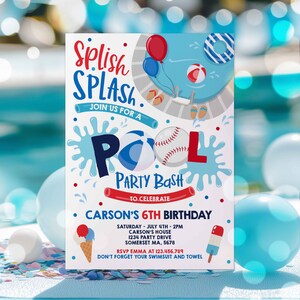 Editable Baseball Pool Party Invitation Sports Summer Pool Party Sports Pool BBQ Birthday Party Pool Party Birthday Instant Download HS