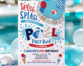 Editable Baseball Pool Party Invitation Sports Summer Pool Party Sports Pool BBQ Birthday Party Pool Party Birthday Instant Download HS