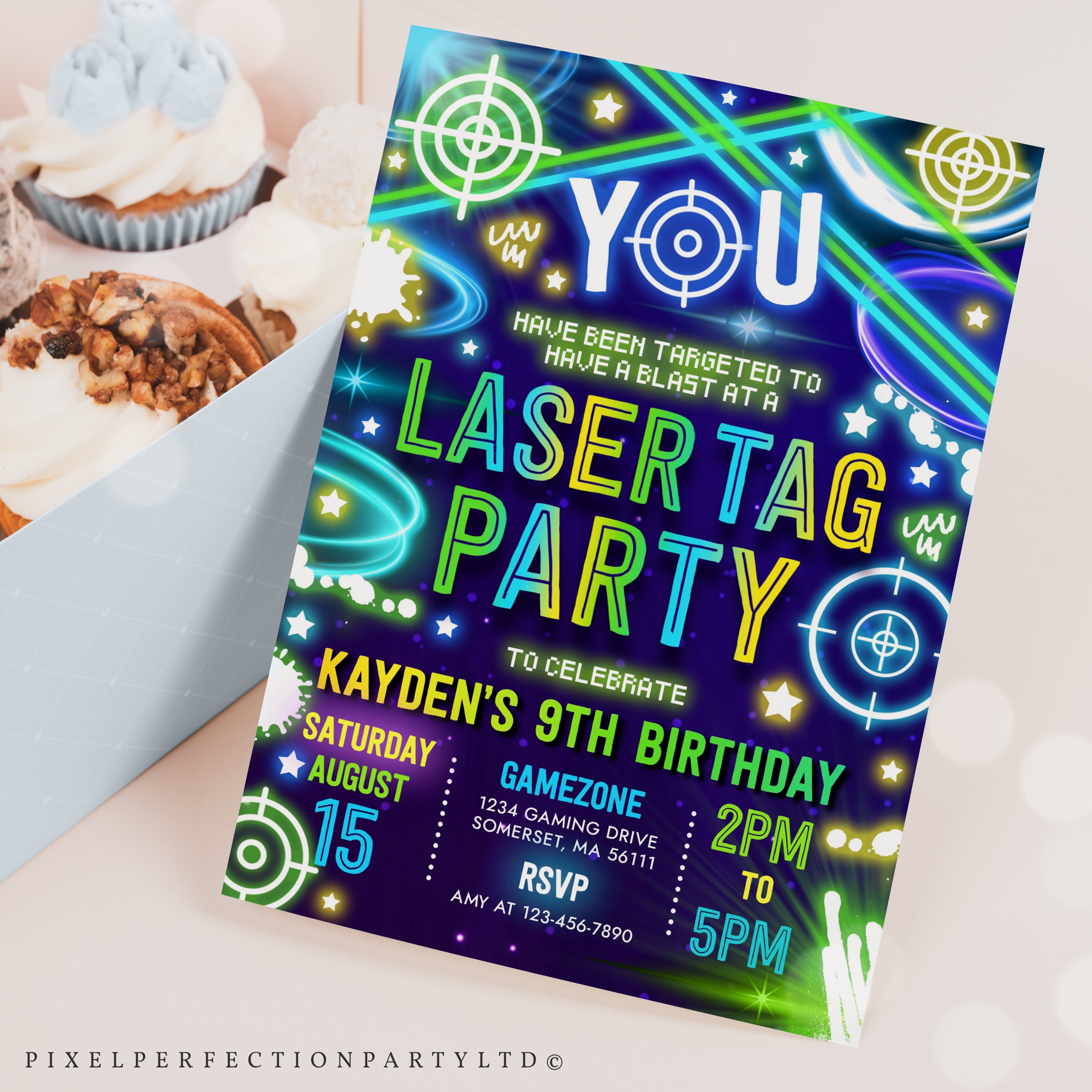 Editable Laser Tag Birthday Party Invitation Neon Glow Laser Etsy Canada