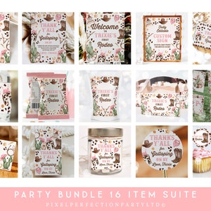 Editable Cowgirl Birthday Invitation And Bundle Wild West Cowgirl Southwestern Ranch 1st Rodeo Birthday Decor Package Instant Download QW